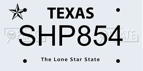 SHP854 Texas License Plate