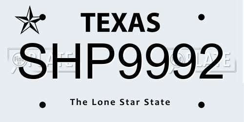 SHP9992 Texas License Plate