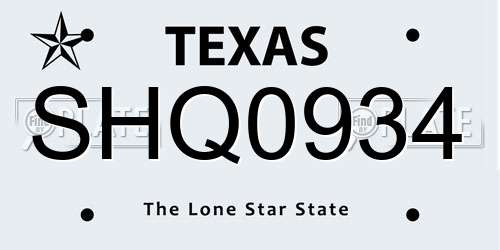 SHQ0934 Texas License Plate