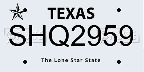 SHQ2959 Texas License Plate