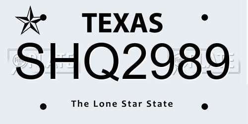 SHQ2989 Texas License Plate