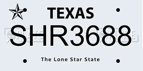 SHR3688 Texas License Plate