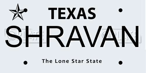 SHRAVAN Texas License Plate