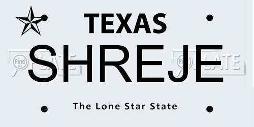 SHREJE Texas License Plate
