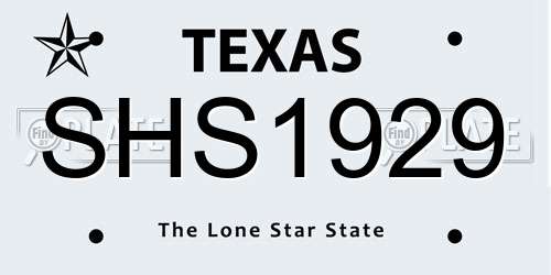 SHS1929 Texas License Plate