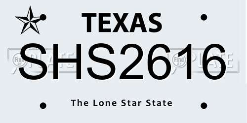 SHS2616 Texas License Plate