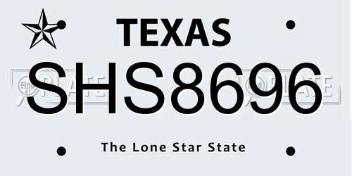 SHS8696 Texas License Plate