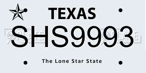 SHS9993 Texas License Plate