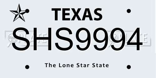 SHS9994 Texas License Plate
