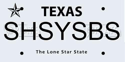 SHSYSBS Texas License Plate