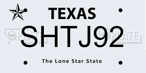SHTJ92 Texas License Plate