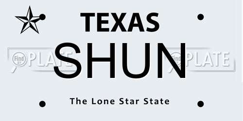 SHUN Texas License Plate