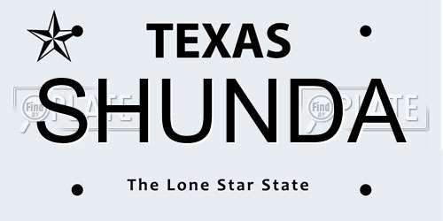 SHUNDA Texas License Plate