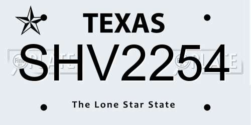 SHV2254 Texas License Plate