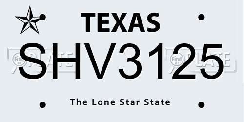 SHV3125 Texas License Plate
