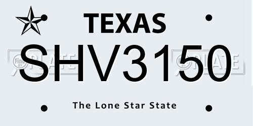SHV3150 Texas License Plate