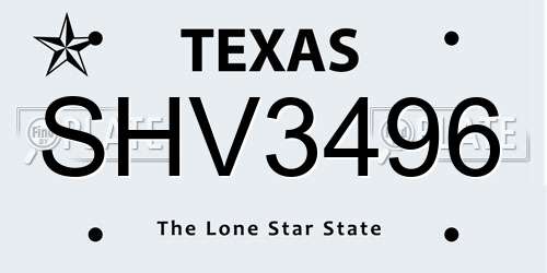 SHV3496 Texas License Plate