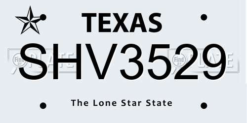 SHV3529 Texas License Plate