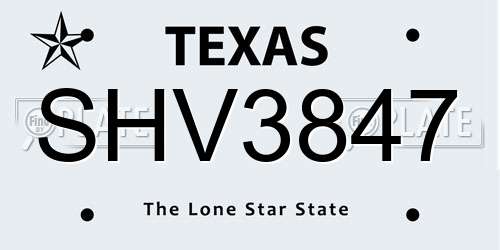 SHV3847 Texas License Plate