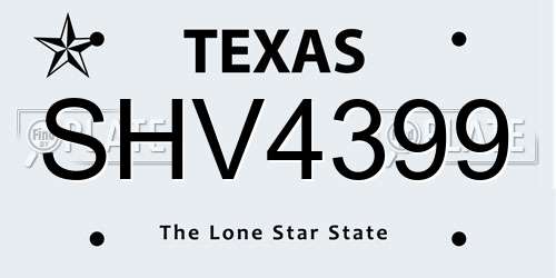 SHV4399 Texas License Plate