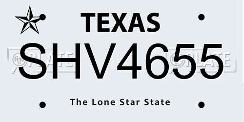 SHV4655 Texas License Plate