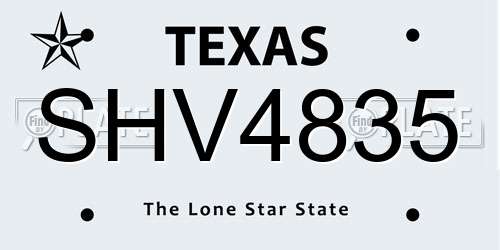 SHV4835 Texas License Plate