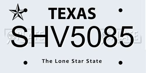 SHV5085 Texas License Plate