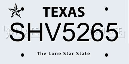 SHV5265 Texas License Plate