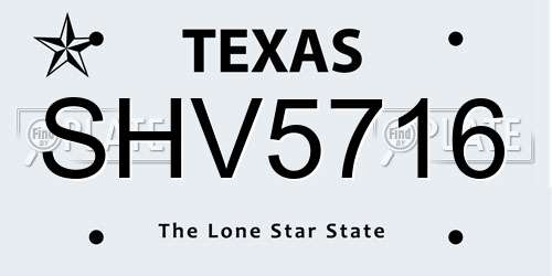 SHV5716 Texas License Plate