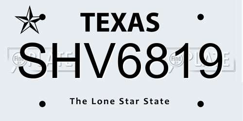 SHV6819 Texas License Plate