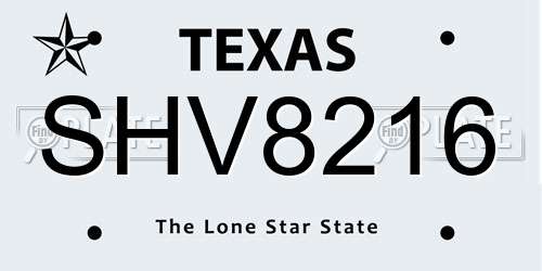 SHV8216 Texas License Plate