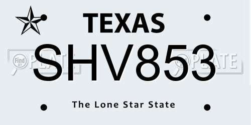 SHV853 Texas License Plate