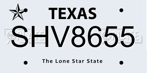 SHV8655 Texas License Plate