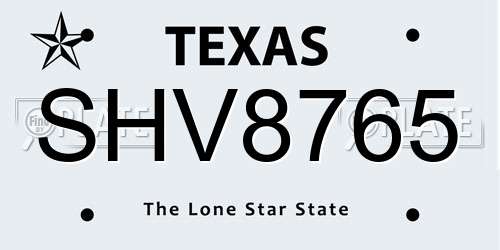 SHV8765 Texas License Plate