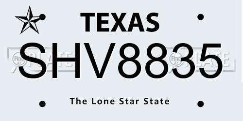 SHV8835 Texas License Plate