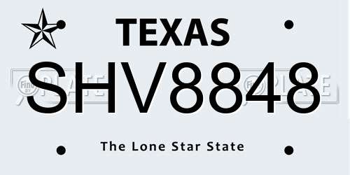 SHV8848 Texas License Plate