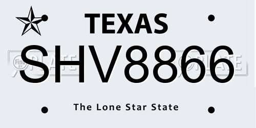 SHV8866 Texas License Plate