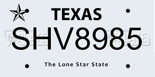 SHV8985 Texas License Plate