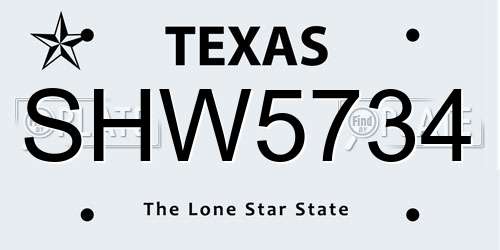 SHW5734 Texas License Plate