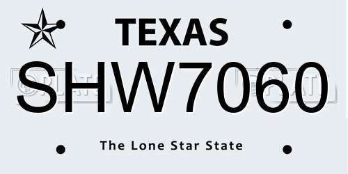 SHW7060 Texas License Plate