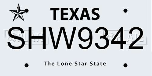SHW9342 Texas License Plate