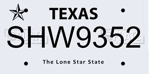 SHW9352 Texas License Plate