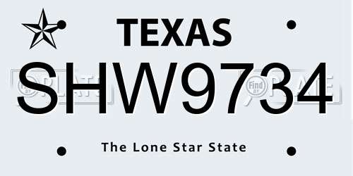 SHW9734 Texas License Plate