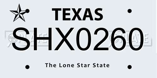 SHX0260 Texas License Plate