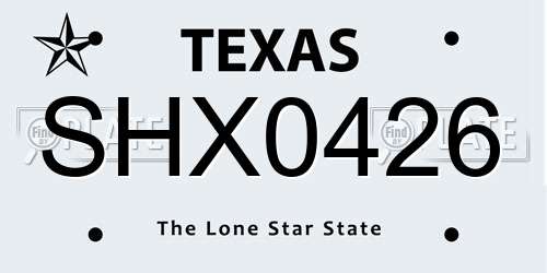 SHX0426 Texas License Plate