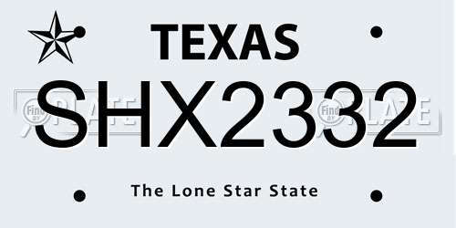 SHX2332 Texas License Plate