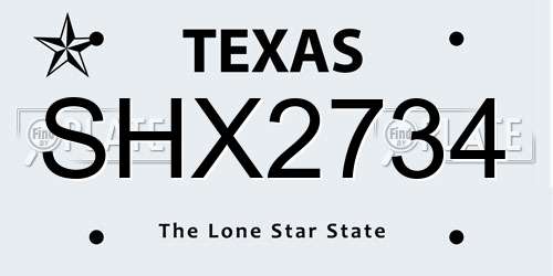 SHX2734 Texas License Plate