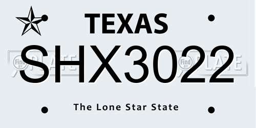 SHX3022 Texas License Plate