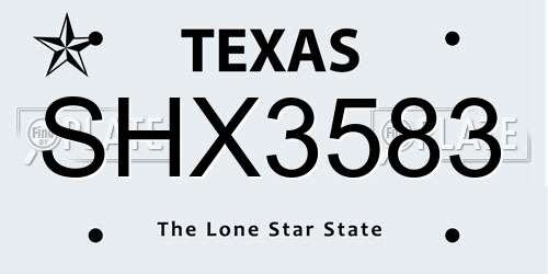 SHX3583 Texas License Plate