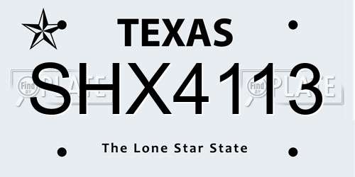 SHX4113 Texas License Plate